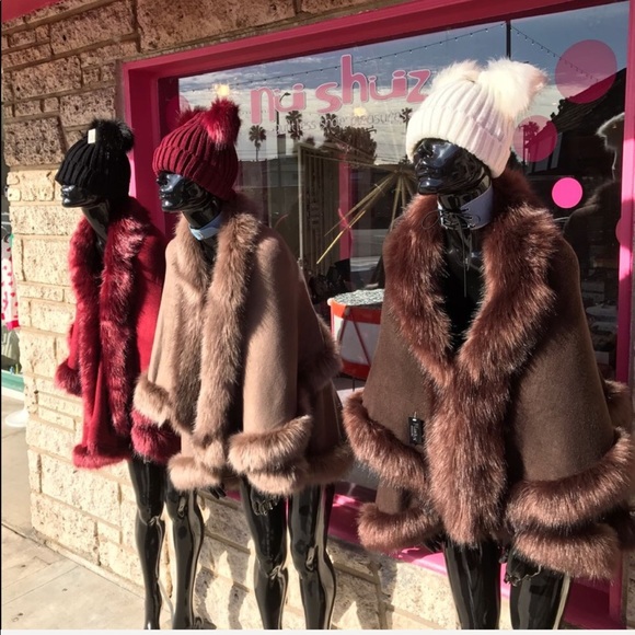 LUXURY Burg Wine Double Layer Faux Fur CAPE Coat - Picture 4 of 7